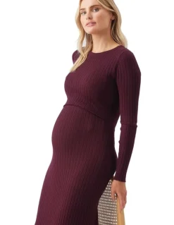 Ripe Eden Knit Nursing Dress in Maroon