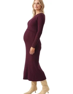 Ripe Eden Knit Nursing Dress in Maroon