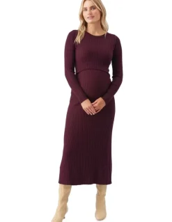 Ripe Eden Knit Nursing Dress in Maroon