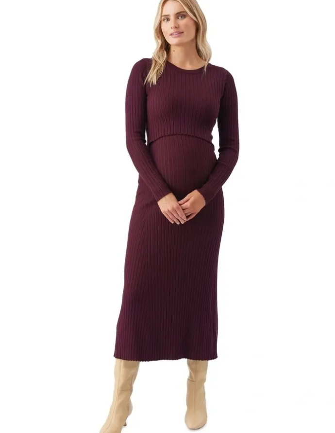 Ripe Eden Knit Nursing Dress in Maroon