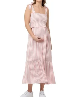 Ripe Ollie Smocked Dress in Terracotta/White