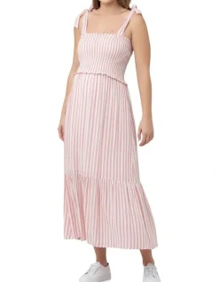 Ripe Ollie Smocked Dress in Terracotta/White