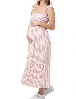 Ripe Ollie Smocked Dress in Terracotta/White