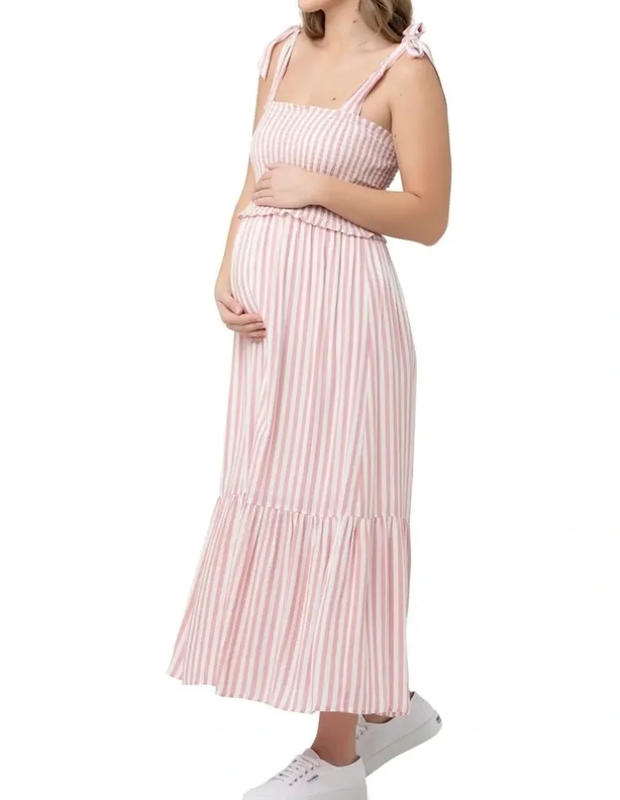 Ripe Ollie Smocked Dress in Terracotta/White