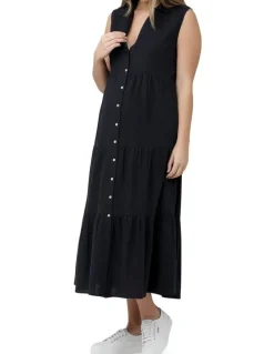 Ripe Tracy Tiered Linen Dress in Navy