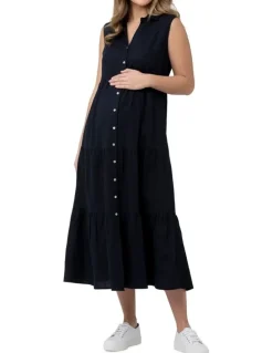 Ripe Tracy Tiered Linen Dress in Navy