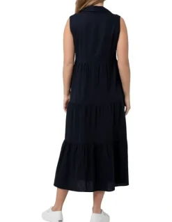 Ripe Tracy Tiered Linen Dress in Navy