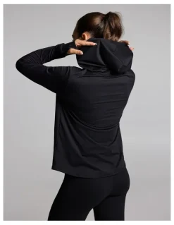 Rockwear Activate Brushed Hooded Long Sleeve Top in Black