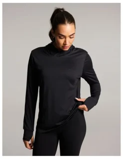 Rockwear Activate Brushed Hooded Long Sleeve Top in Black