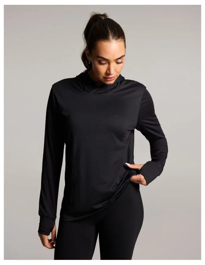 Rockwear Activate Brushed Hooded Long Sleeve Top in Black