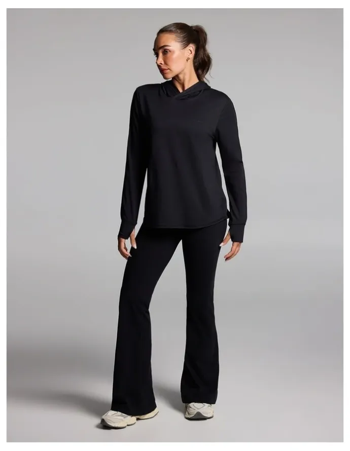 Rockwear Activate Brushed Hooded Long Sleeve Top in Black
