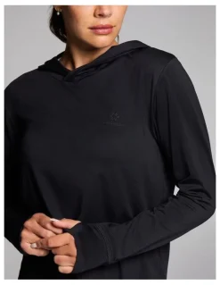 Rockwear Activate Brushed Hooded Long Sleeve Top in Black