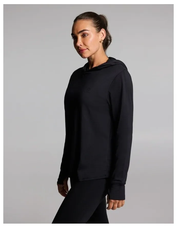 Rockwear Activate Brushed Hooded Long Sleeve Top in Black