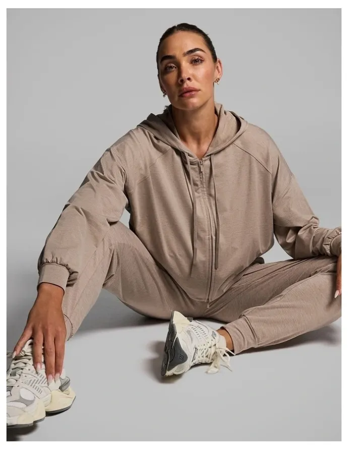 Rockwear Balance Relaxed Cropped Hoodie in Latte Marle