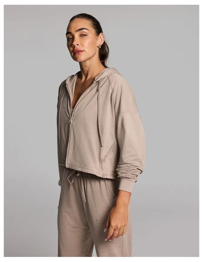 Rockwear Balance Relaxed Cropped Hoodie in Latte Marle
