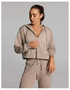 Rockwear Balance Relaxed Cropped Hoodie in Latte Marle