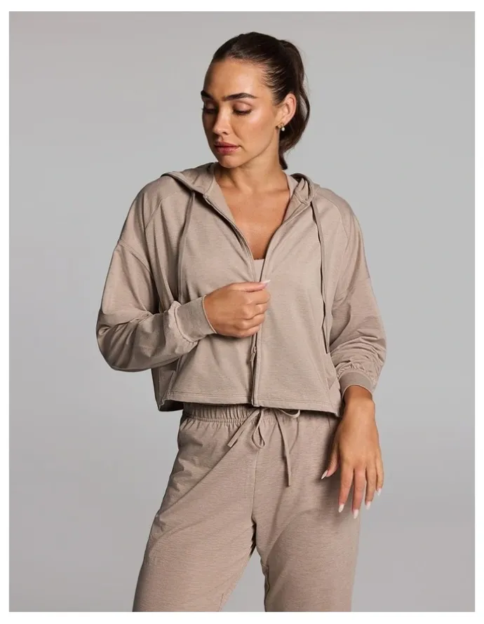 Rockwear Balance Relaxed Cropped Hoodie in Latte Marle