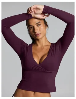 Rockwear Base One Cross Front Long Sleeve Top Cherry Cola