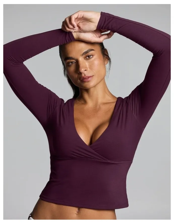 Rockwear Base One Cross Front Long Sleeve Top Cherry Cola
