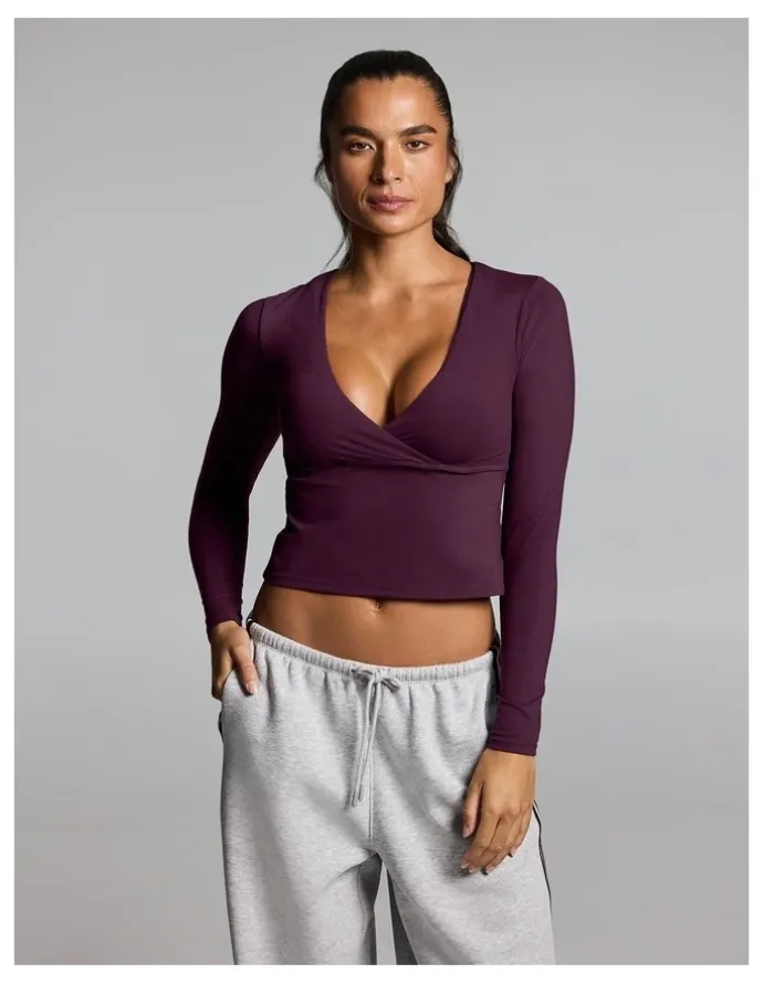 Rockwear Base One Cross Front Long Sleeve Top Cherry Cola