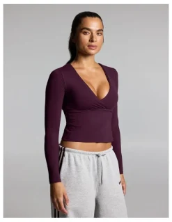 Rockwear Base One Cross Front Long Sleeve Top Cherry Cola
