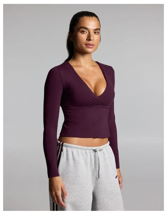 Rockwear Base One Cross Front Long Sleeve Top Cherry Cola