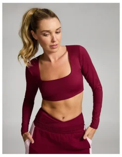 Rockwear Base One Square Neck Crop Long Sleeve Ruby in Red