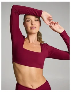 Rockwear Base One Square Neck Crop Long Sleeve Ruby in Red