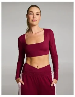 Rockwear Base One Square Neck Crop Long Sleeve Ruby in Red