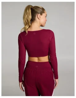 Rockwear Base One Square Neck Crop Long Sleeve Ruby in Red