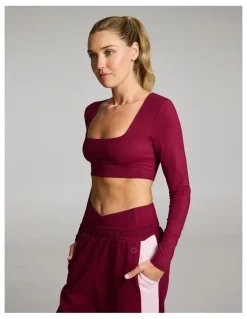 Rockwear Base One Square Neck Crop Long Sleeve Ruby in Red