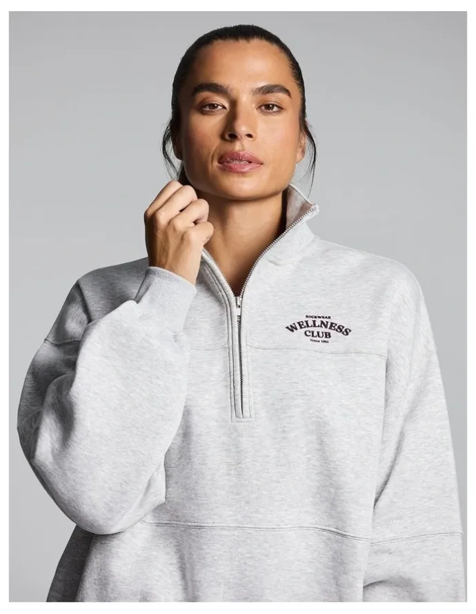 Rockwear Cosy Fleece Longline 1/2 Zip Mid Grey Marle