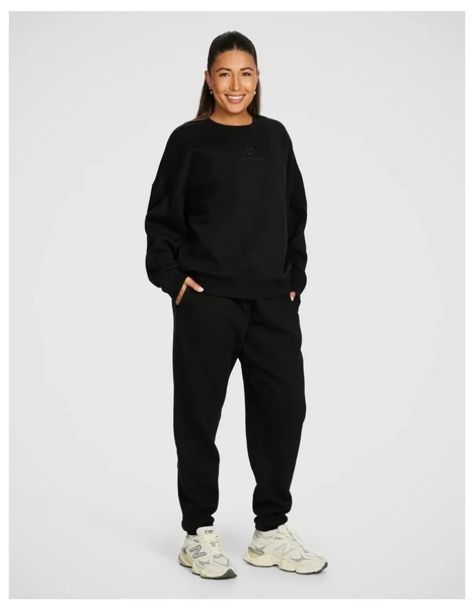 Rockwear Cosy Fleece Longline Crew Sweatshirt in Black