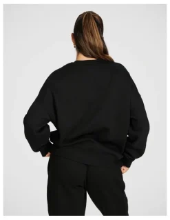 Rockwear Cosy Fleece Longline Crew Sweatshirt in Black