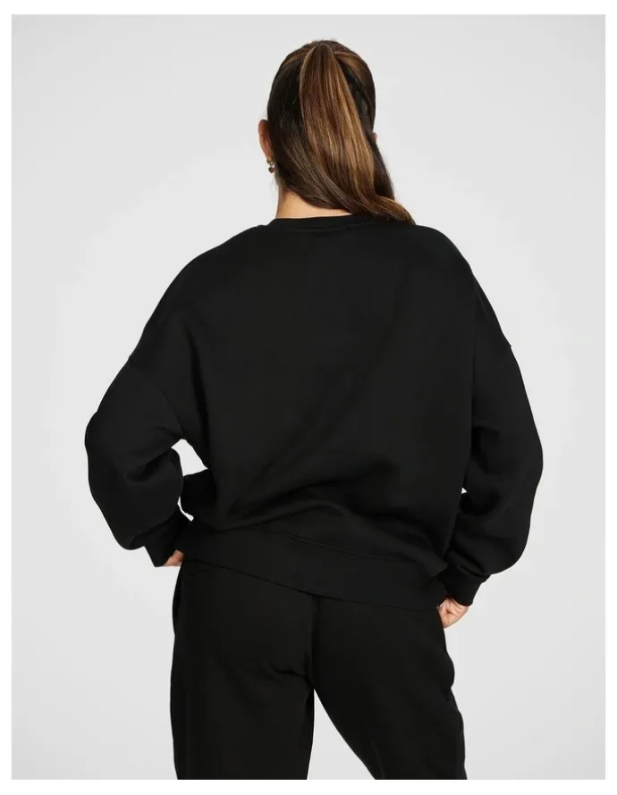 Rockwear Cosy Fleece Longline Crew Sweatshirt in Black