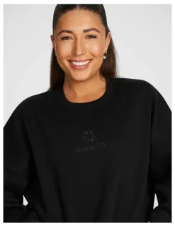Rockwear Cosy Fleece Longline Crew Sweatshirt in Black