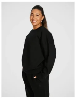 Rockwear Cosy Fleece Longline Crew Sweatshirt in Black