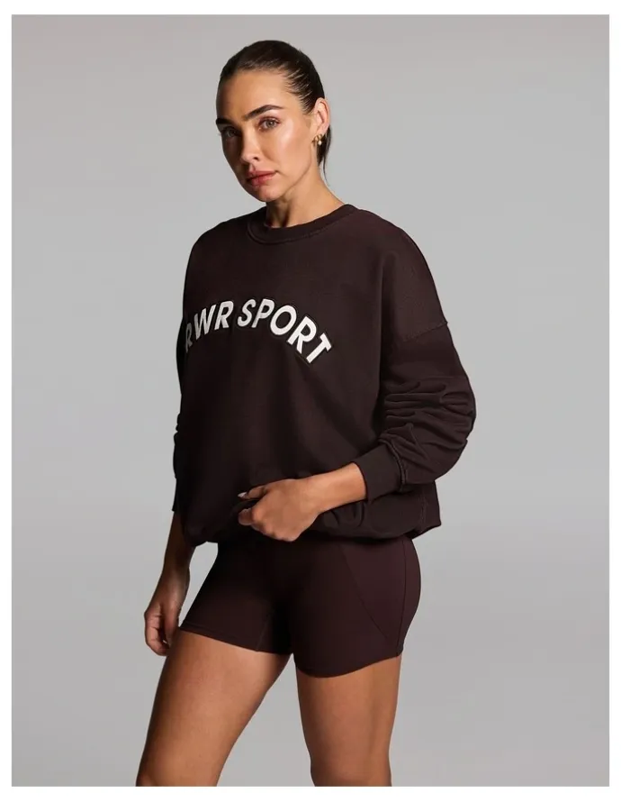 Rockwear Cotton Fleece Crew Neck Sweat Top in Cocoa