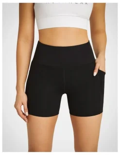 Rockwear Elevate Mid Thigh Pocket Tight Shorts in Black
