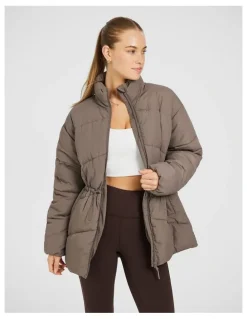 Rockwear Longline Puffer Jacket in Brown