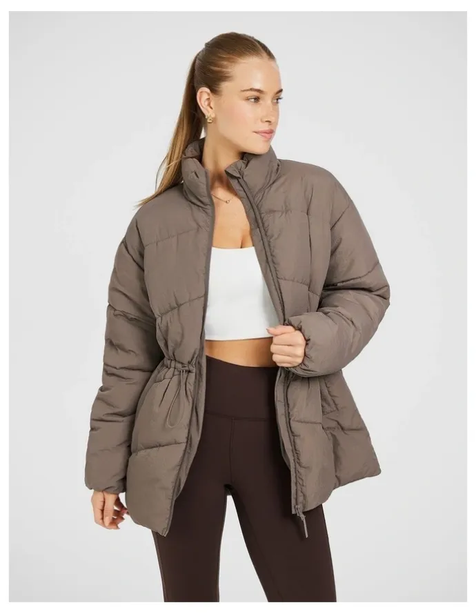 Rockwear Longline Puffer Jacket in Brown