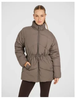 Rockwear Longline Puffer Jacket in Brown