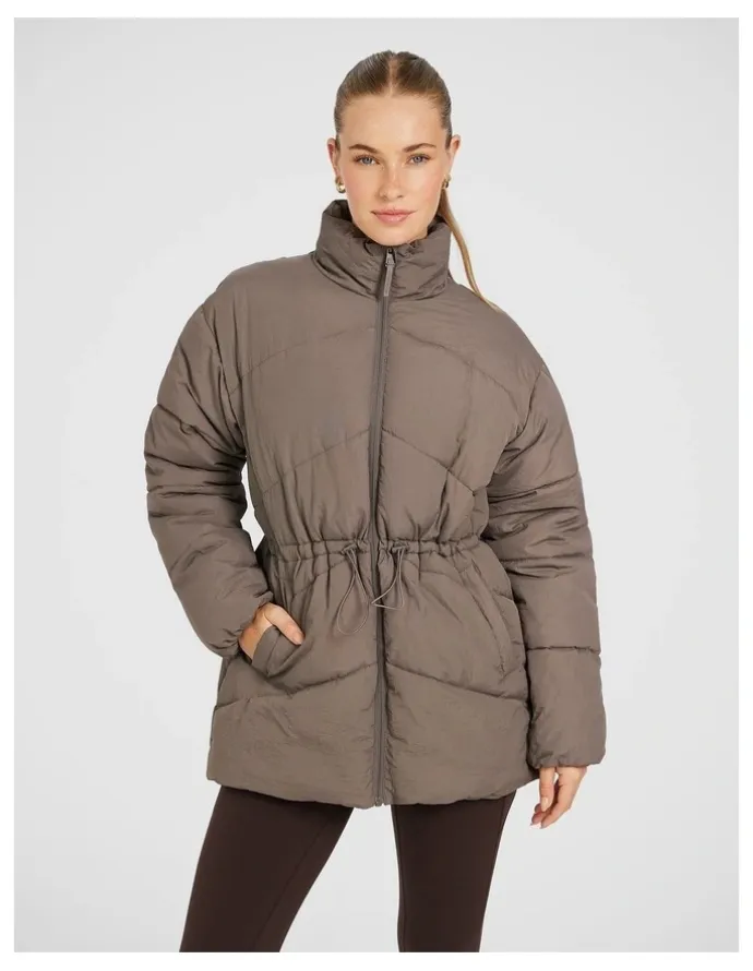 Rockwear Longline Puffer Jacket in Brown