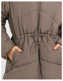 Rockwear Longline Puffer Jacket in Brown