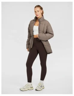 Rockwear Longline Puffer Jacket in Brown