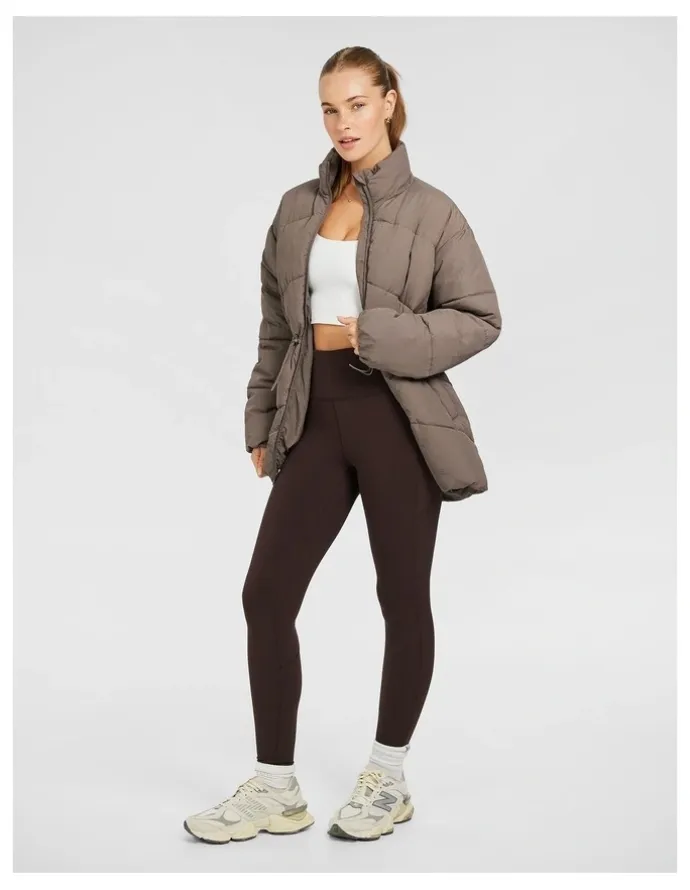 Rockwear Longline Puffer Jacket in Brown