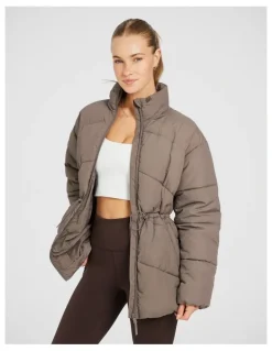 Rockwear Longline Puffer Jacket in Brown
