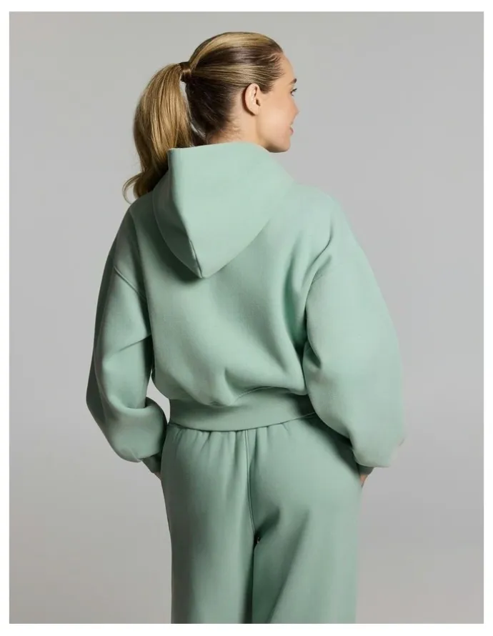 Rockwear Luxe Fleece Cropped Zip Through Hoodie Matcha