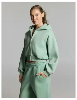 Rockwear Luxe Fleece Cropped Zip Through Hoodie Matcha