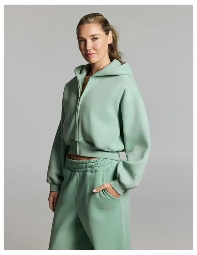 Rockwear Luxe Fleece Cropped Zip Through Hoodie Matcha